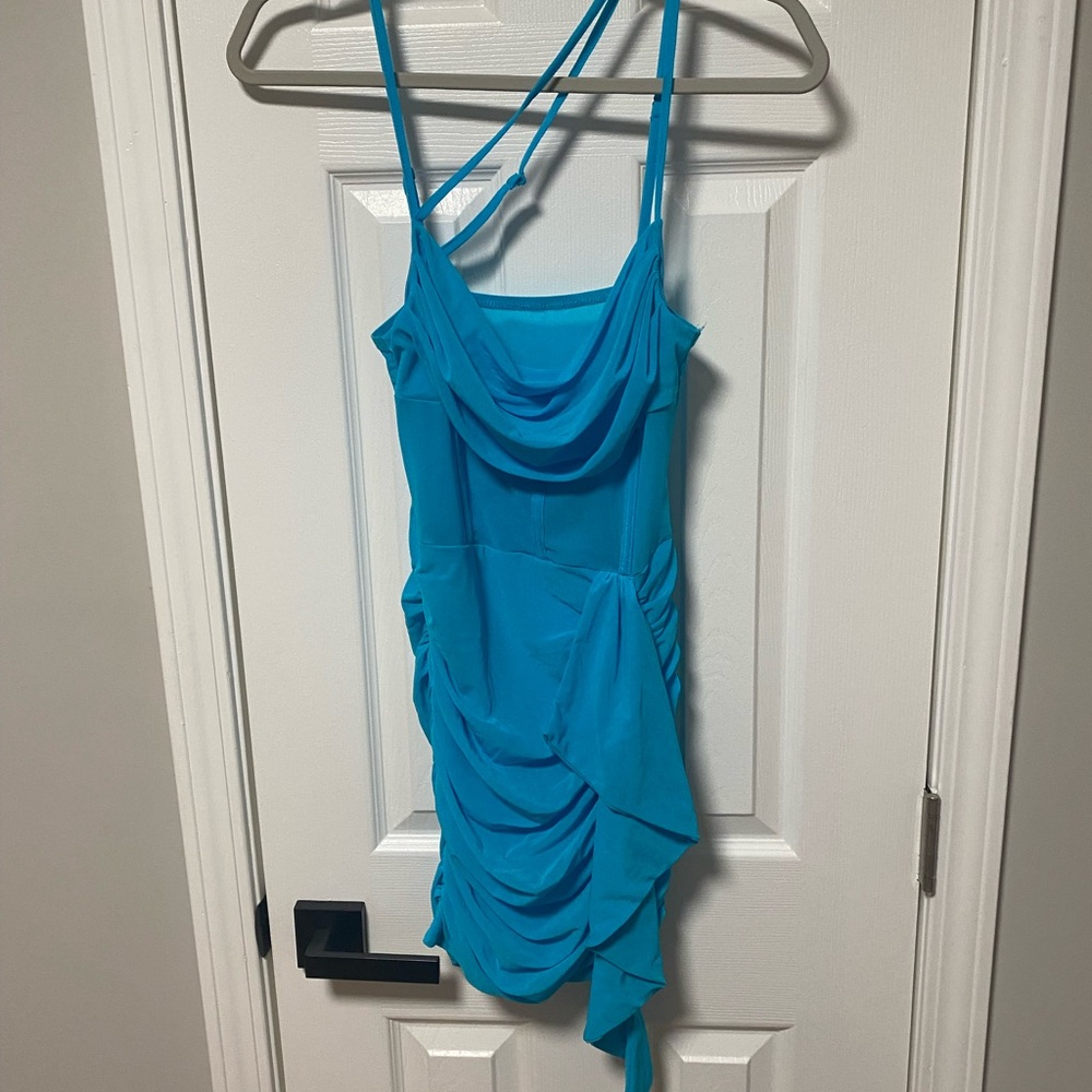 Stylish Blue Ruched Dress